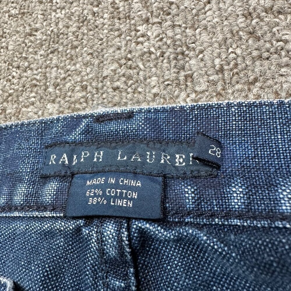 Vintage Ralph Lauren Linen Cotton Blend Floral Print Denim Jeans Size Womens 28 - Picture 2 of 7